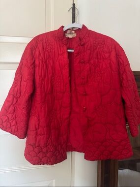 Red Quilted Floral-Pattern Puffer Jacket by Margaritaville